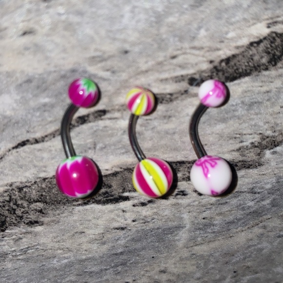 3 Belly Button Ring Set Purple White - Picture 3 of 3